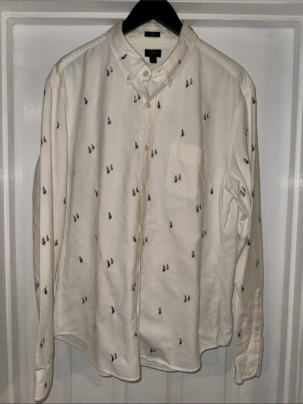 J. Crew Cream Button-Down Shirt with Micro Sailboat Embroidery